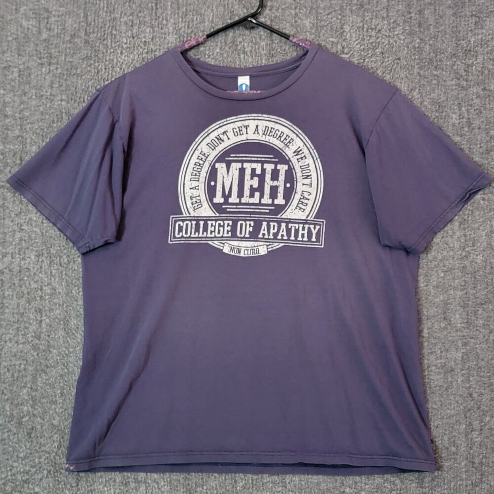 College Of Apathy T-Shirt Mens XL Purple Short Sleeve Crewneck Meh